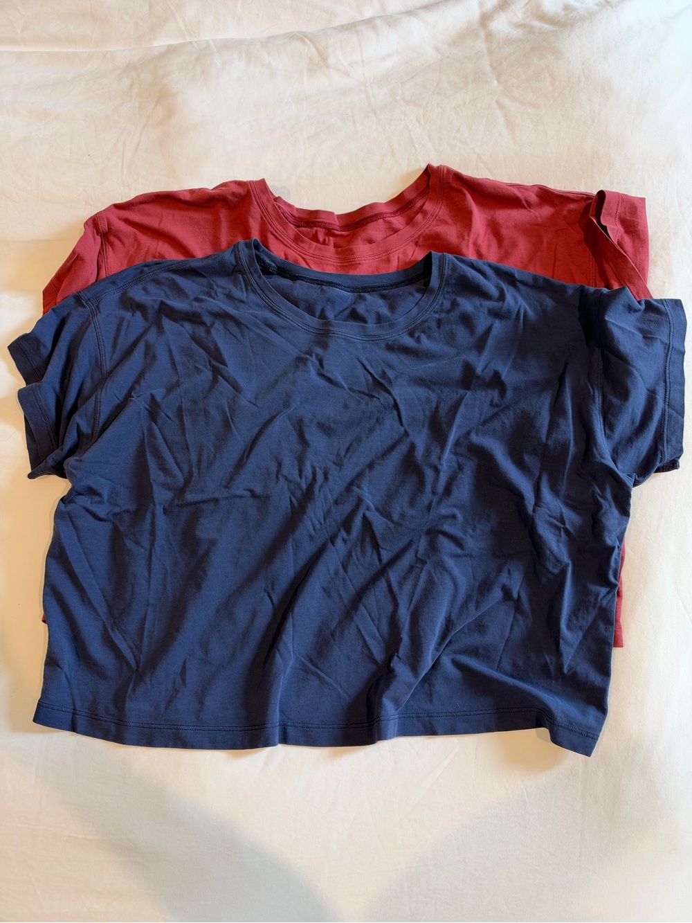 Lululemon Crewneck Crop Tees - Navy and Red